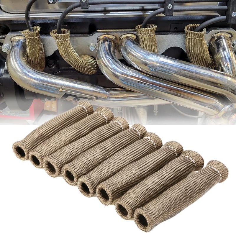 MAUTEMOWING Spark Plug Wire Heat Shield 8 PCS Spark Plug Wire Boots Protection Insulator 2500 Degree Spark Plug Heat Sleeve 6 Inches Cover Wrap for SBC BBC 350 454 Car Truck, Titanium - Image 1